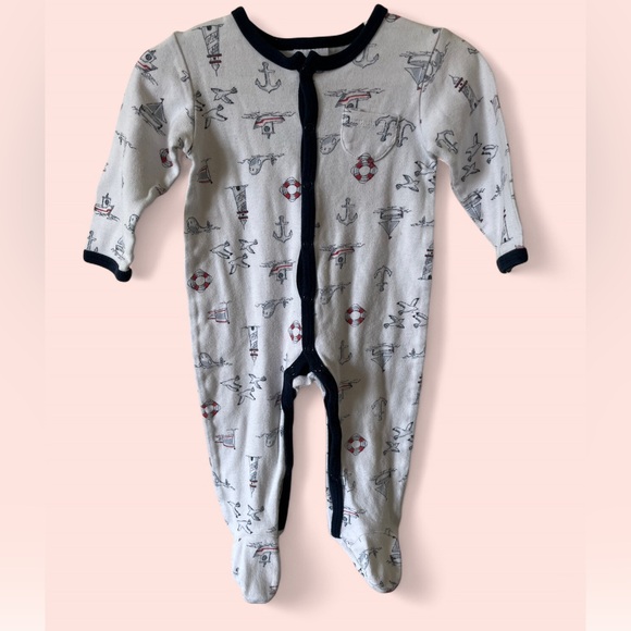 6-9M Laura Ashley Infant Baby Boy Nautical One Piece Coverall Footie Pajamas - Picture 1 of 9